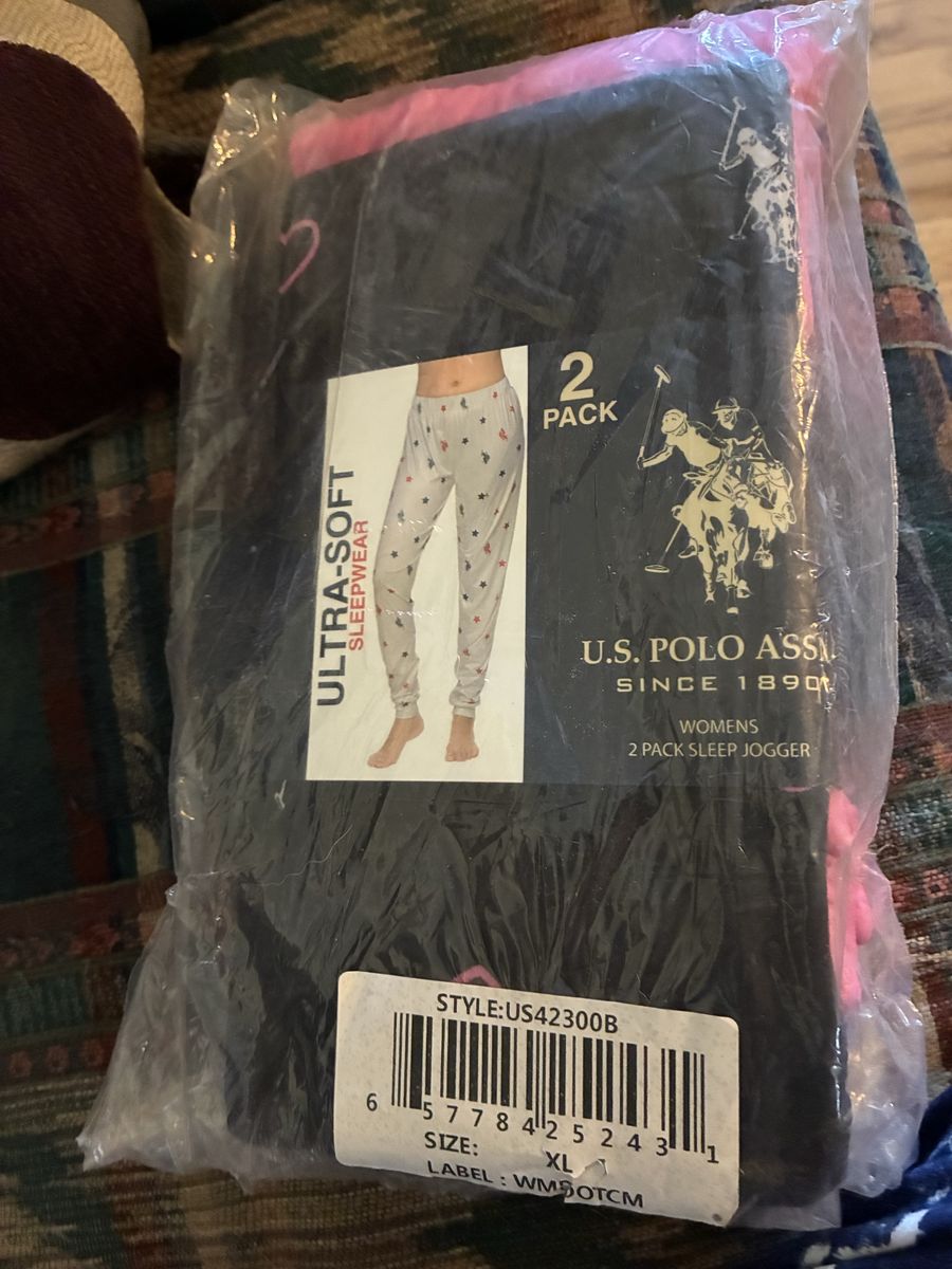 Brand new, U.S. POLO ASSN. Women's Ultra-Soft Pink & Black Sleep Joggers, 2-Pack, Size XL