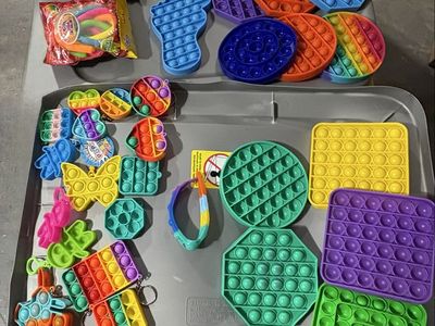 Large Lot Assorted Pop-Its Fidget Toys & Keychains - Over 30 Pieces in Various Shapes/Colors