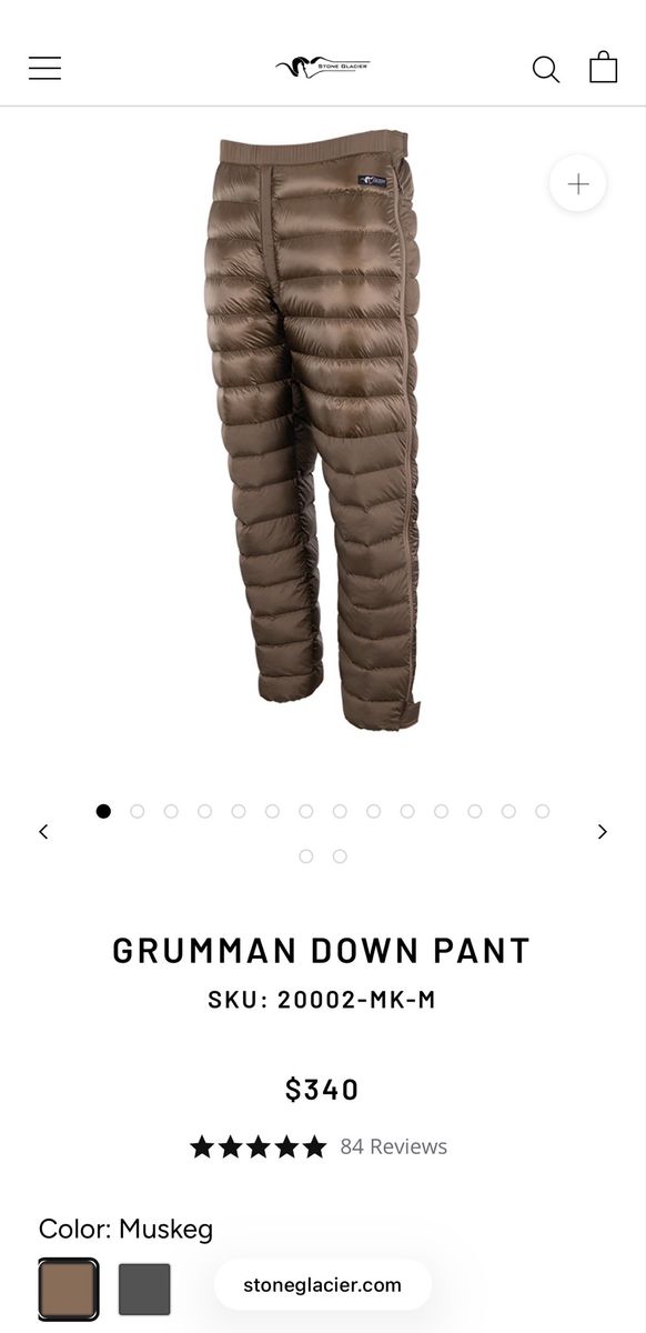 Stone glacier Grumman down pants