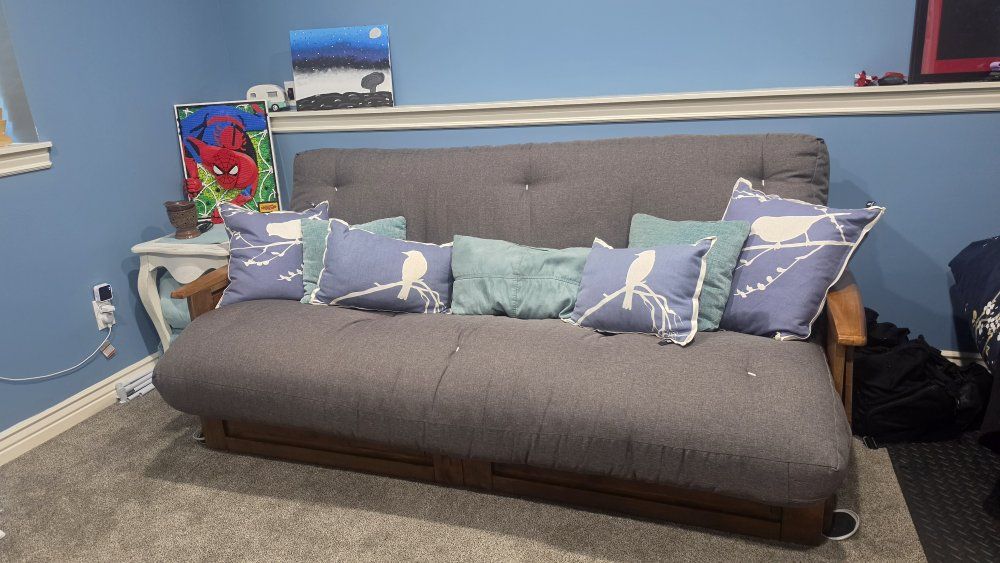 $300 OBO: Brentwood Tray Arm Queen Size Wood Futon Frame and Storage Drawers