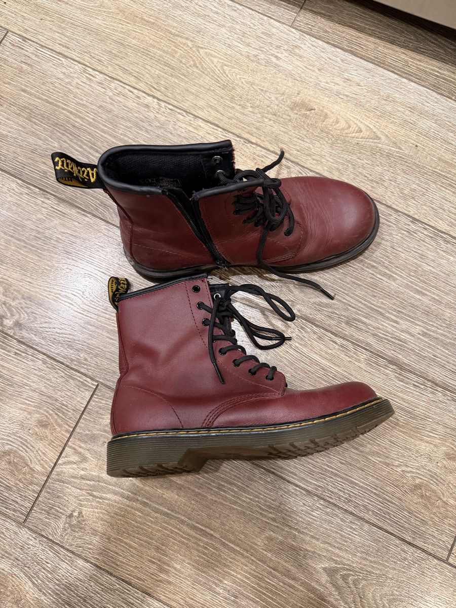 Dr. Martens AirWair Burgundy Red Leather Boots with Zippers - Adult US Size 7