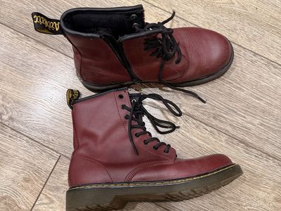 Dr. Martens AirWair Burgundy Red Leather Boots with Zippers - Adult US Size 7