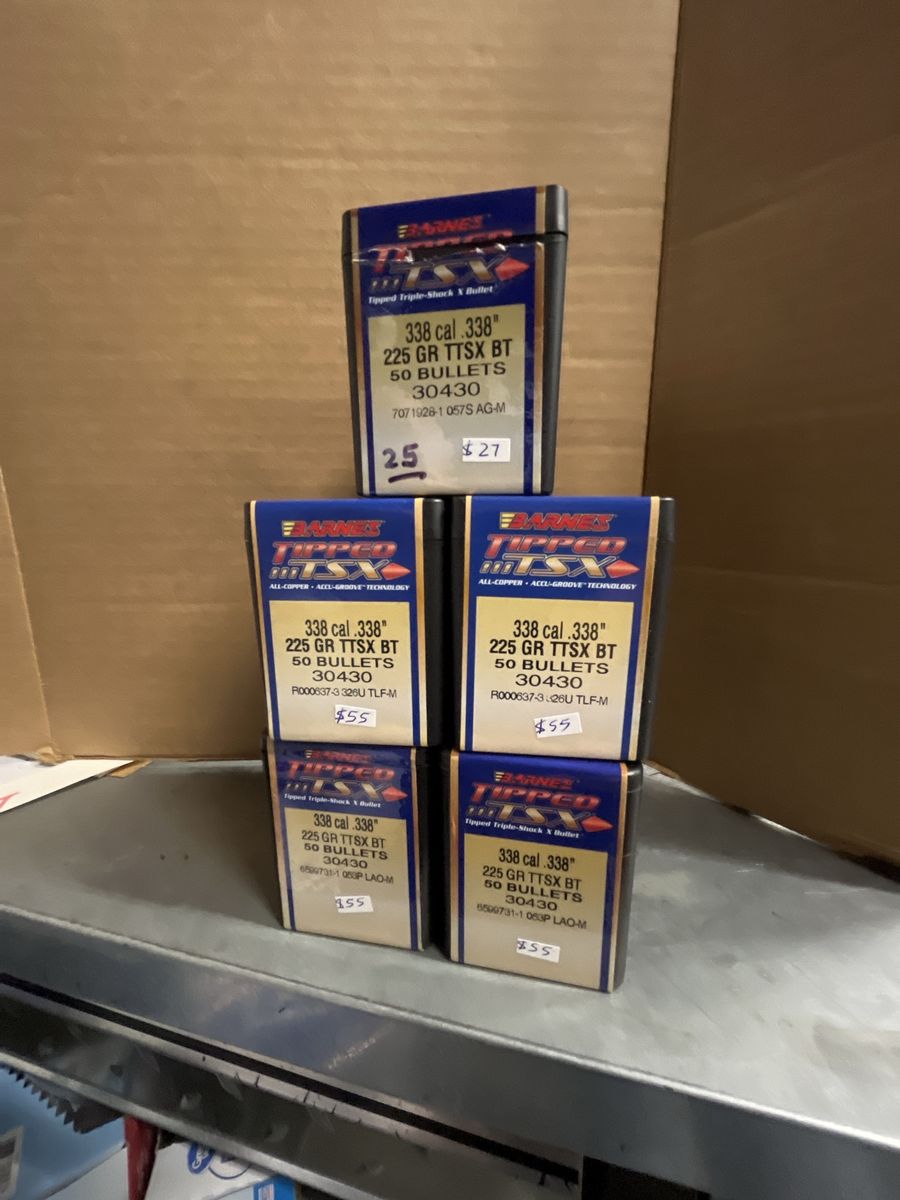 Barnes Tipped TSX BT .338 Caliber 225 Grain Bullets - Lot of 4 1/2 Boxes.