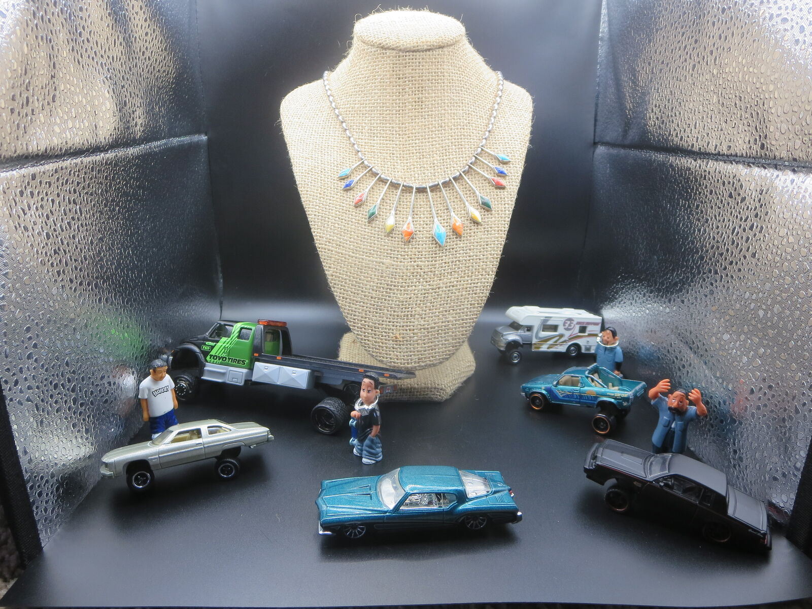 Vintage Native B.G. Mudd Sterling Silver Contemporary inlay necklace 18"