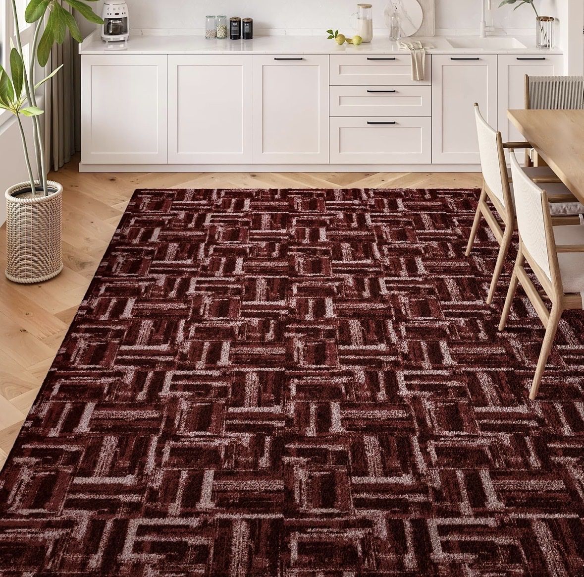 9’x12’ Geometric Pattern Burgundy Area Rug - Modern Abstract Design for Living Room/Bedroom