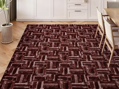 9’x12’ Geometric Pattern Burgundy Area Rug - Modern Abstract Design for Living Room/Bedroom