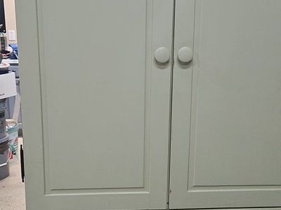 White/Off-White Wooden Storage Cabinet/Armoire with Curved Top and Knobs