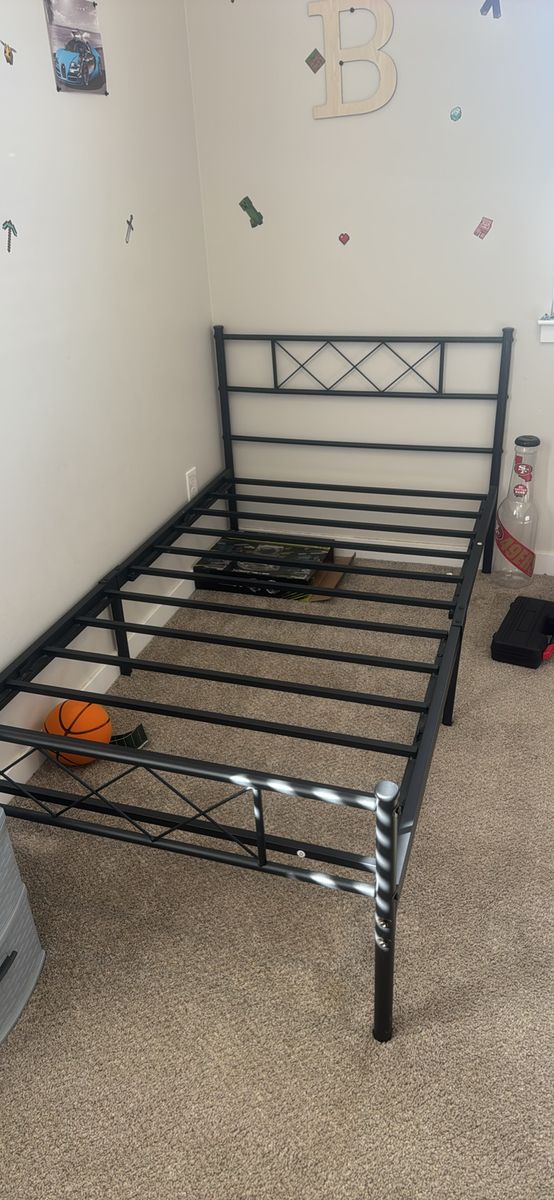 Metal Twin Bed Frame with Headboard, Black Finish - Sturdy & Stylish