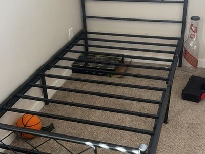 Metal Twin Bed Frame with Headboard, Black Finish - Sturdy & Stylish