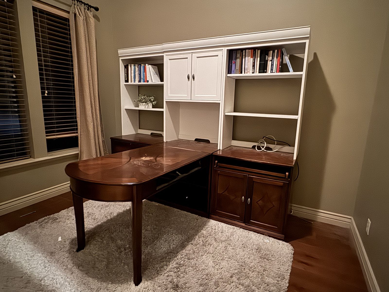 Wood Desk with Hutch and Bookcase - Storage & Display Office Furniture Set