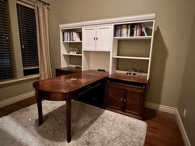 Wood Desk with Hutch and Bookcase - Storage & Display Office Furniture Set