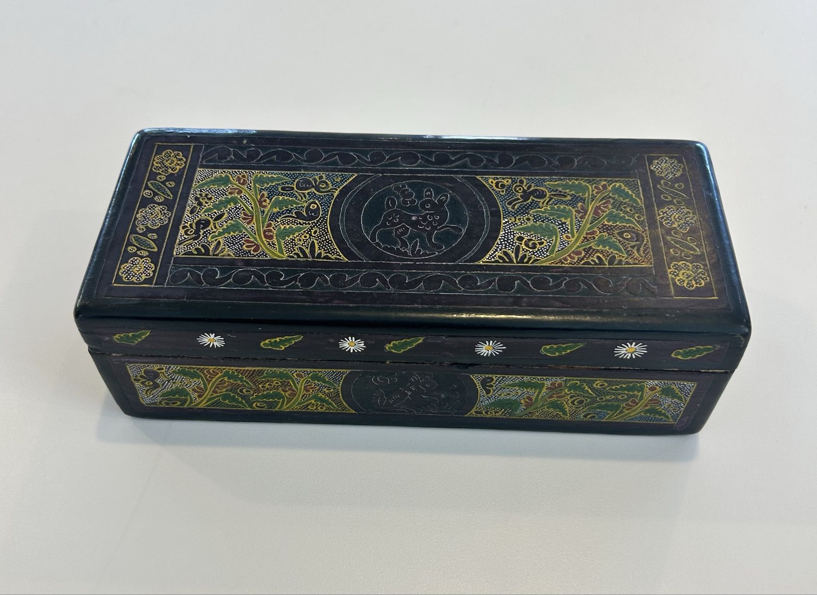 Mexican Olinala Linaloe Wood Box Hand Painted Folk