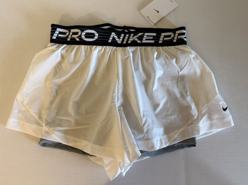 New Nike Pro Dri Fit Shorts Sz M White/Black