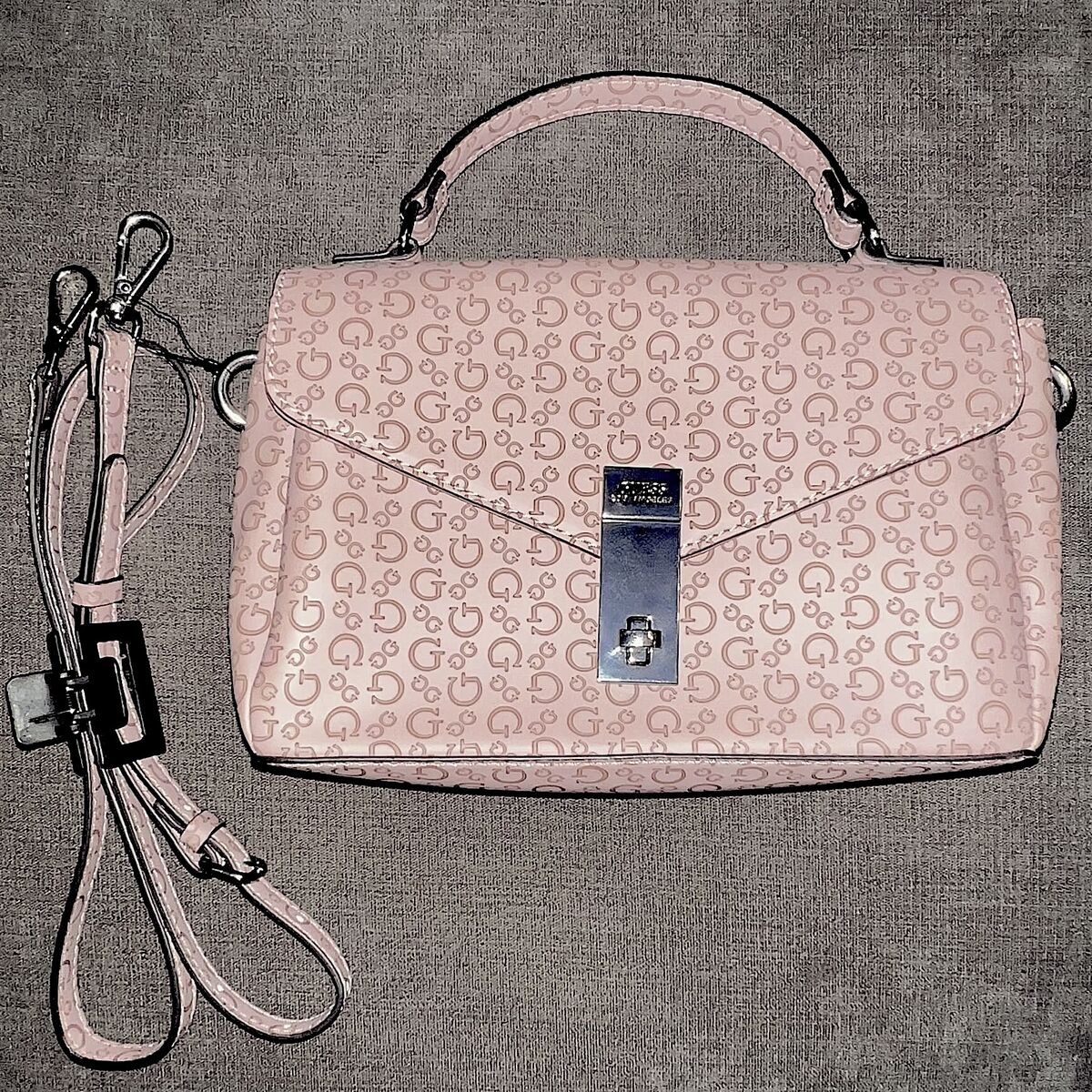 Guess Bethel Signature Top Handle Crossbody Bag - Rose Taupe - Monogram - NEW