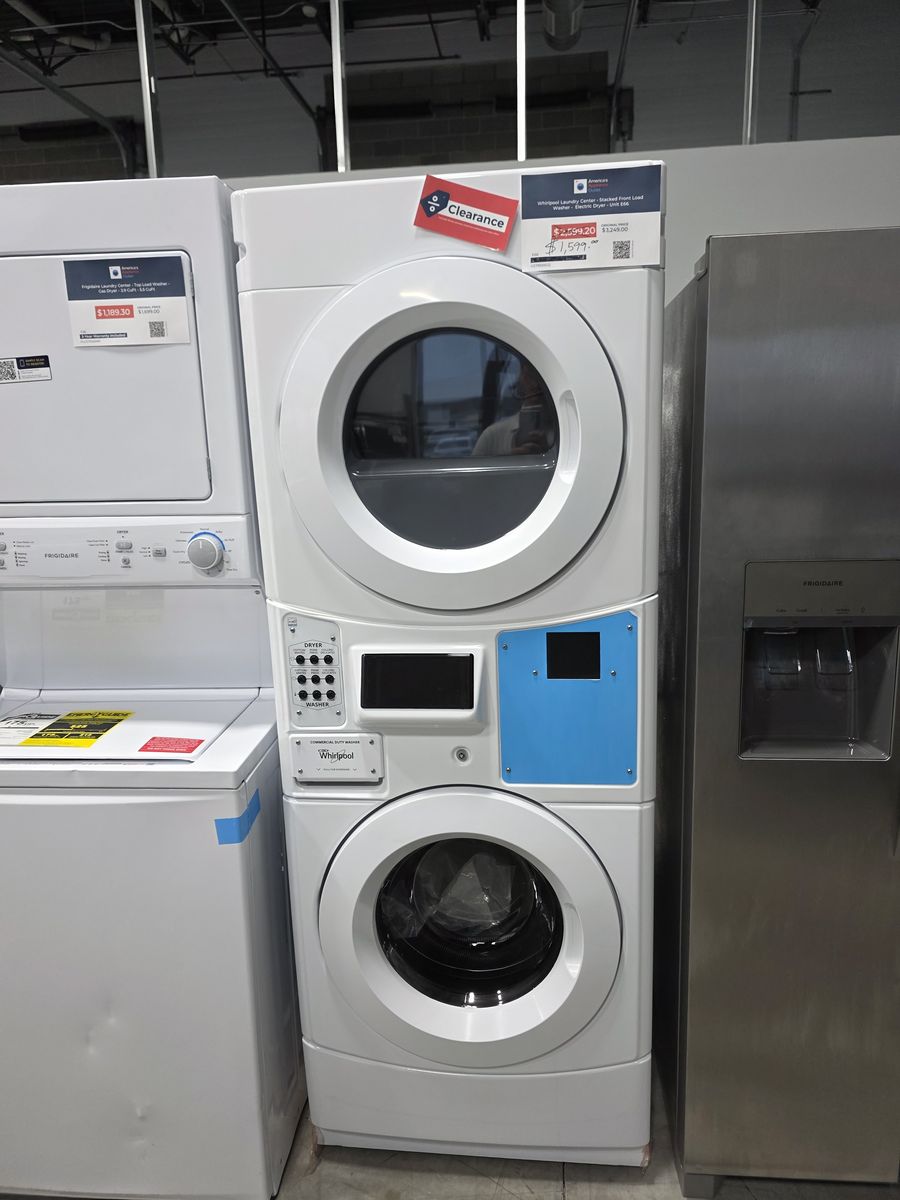 Whirlpool Commercial Stacked Washer & Dryer — 3.1 Cu Ft Washer, 6.7 Cu Ft Dryer, Brand New