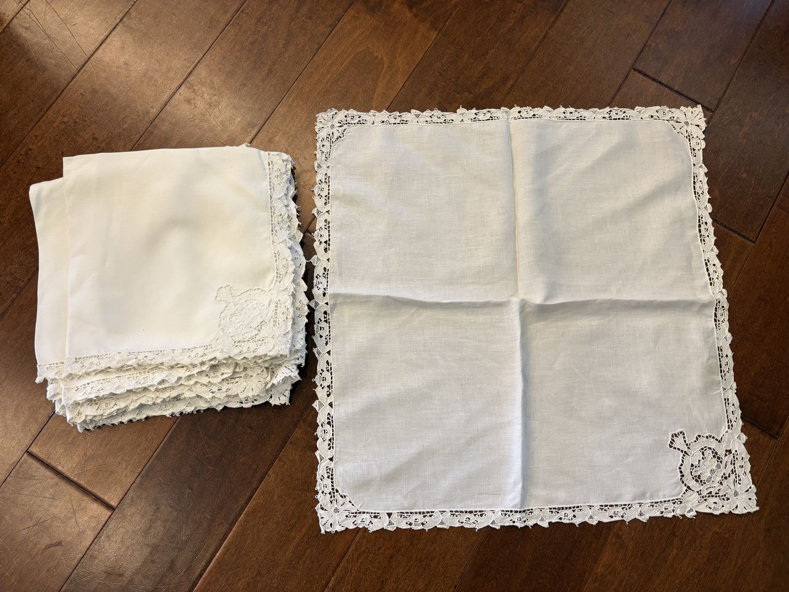 Set of 9 Vintage Linen Napkins w/ Cutwork