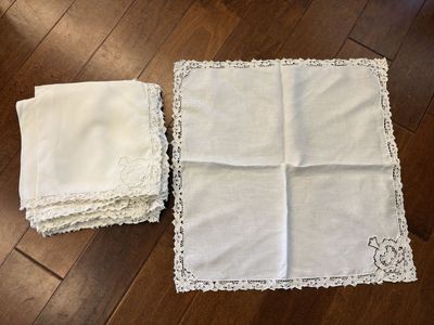 Set of 9 Vintage Linen Napkins w/ Cutwork