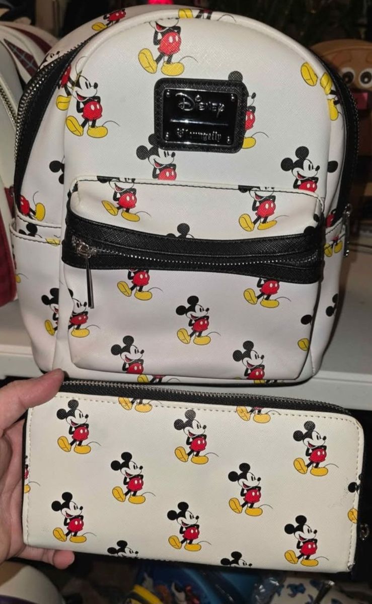 Loungefly Disney Mickey Mouse White Mini Backpack & Wallet Set - Used, Good Condition