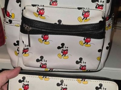 Loungefly Disney Mickey Mouse White Mini Backpack & Wallet Set - Used, Good Condition