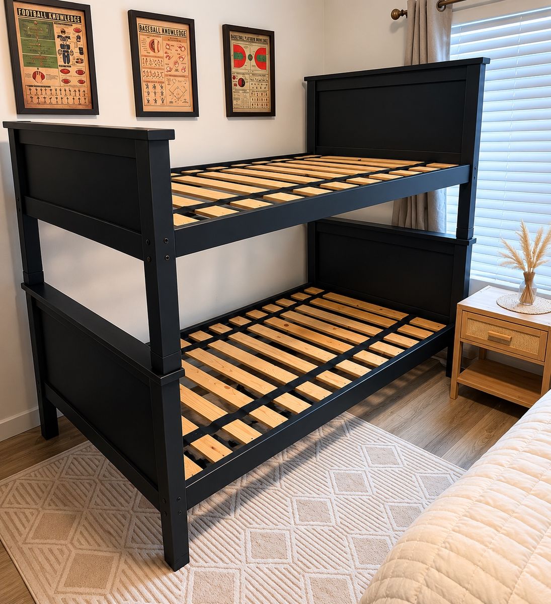 Black Wooden Convertible Bunk Bed / Twin Beds w/ ladder