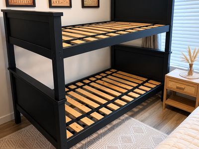 Black Wooden Convertible Bunk Bed / Twin Beds w/ ladder