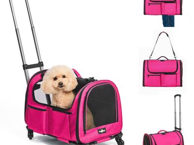 New Large Pet Carrier with Wheels, Foldable Rolling Dog Carrier, Rolling Bag 21"x13"x13"