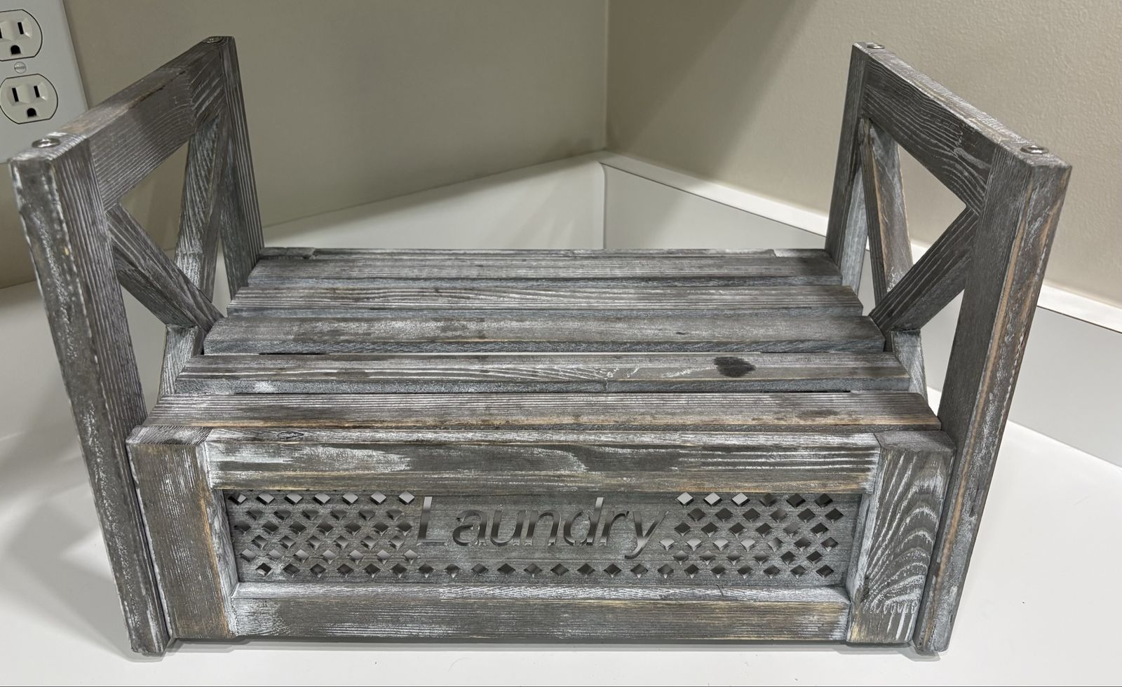 Rustic Wooden Laundry Soap Dispenser Stand Caddy Gray Whitewash Farmhouse Shelf