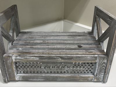 Rustic Wooden Laundry Soap Dispenser Stand Caddy Gray Whitewash Farmhouse Shelf
