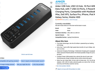 Anker 10-Port USB 3.0 Hub 60W Powered Data Hub w/ 7 USB 3.0 Ports & 3 PowerIQ Charging Ports A7515 OBO