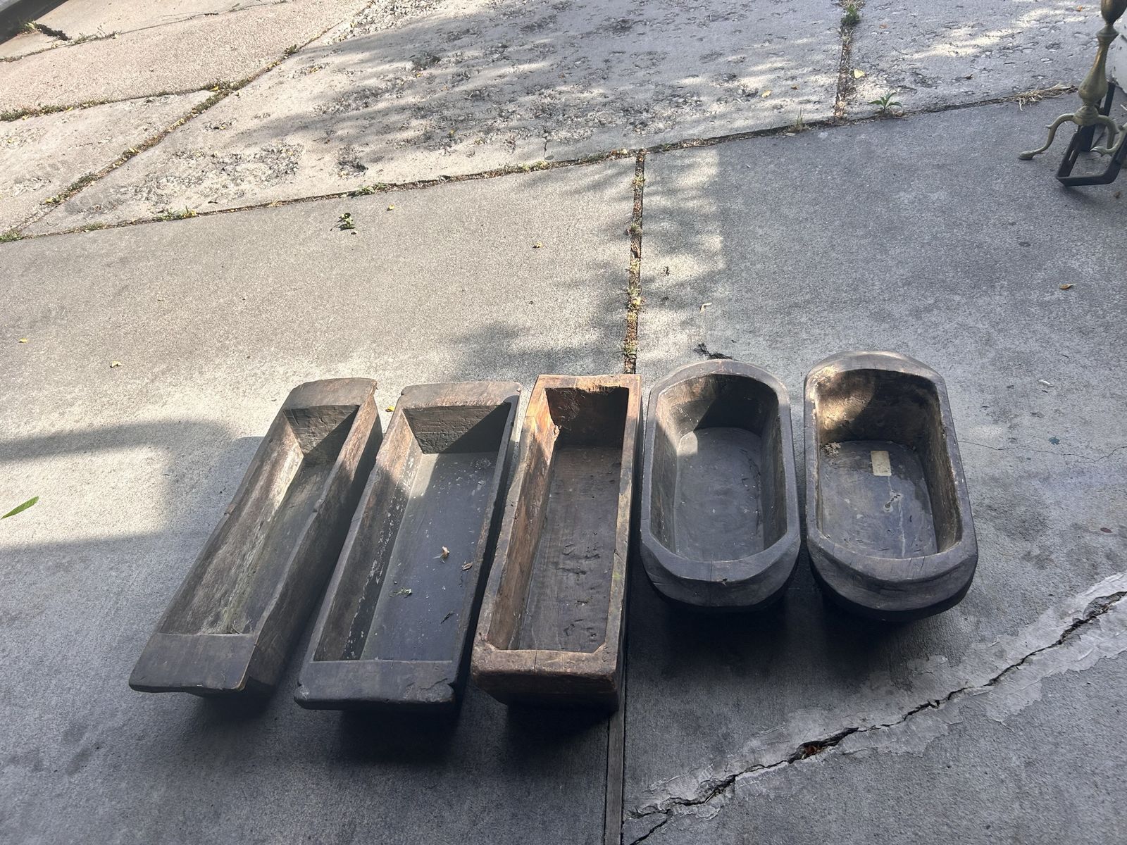 Lot of five 5 Antique Hand-Hewn solid Long Wood planters