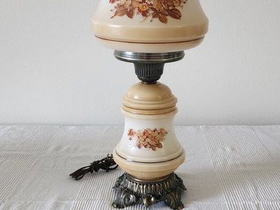 Vintage Hurricane Table Lamp Floral Glass Night Light Dual Burner