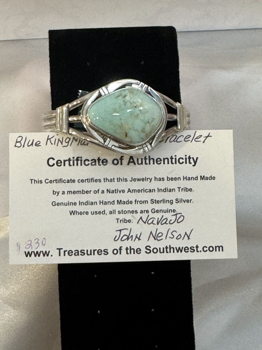 Blue Kingman Turquoise & Sterling Silver Bracelet - Cuff Style