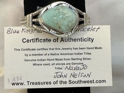 Blue Kingman Turquoise & Sterling Silver Bracelet - Cuff Style