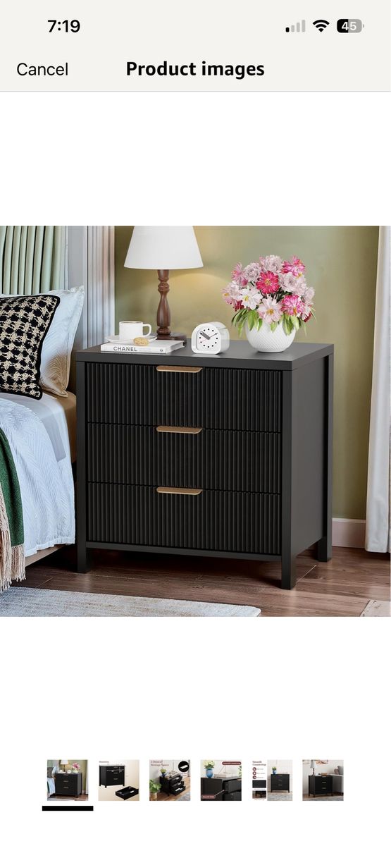 Fluted Nightstand, 23.7'' Wide Night Stand with 3 Drawers, Mid-Century Modern Bedside Table with Handles, Wood End Table for Bed
