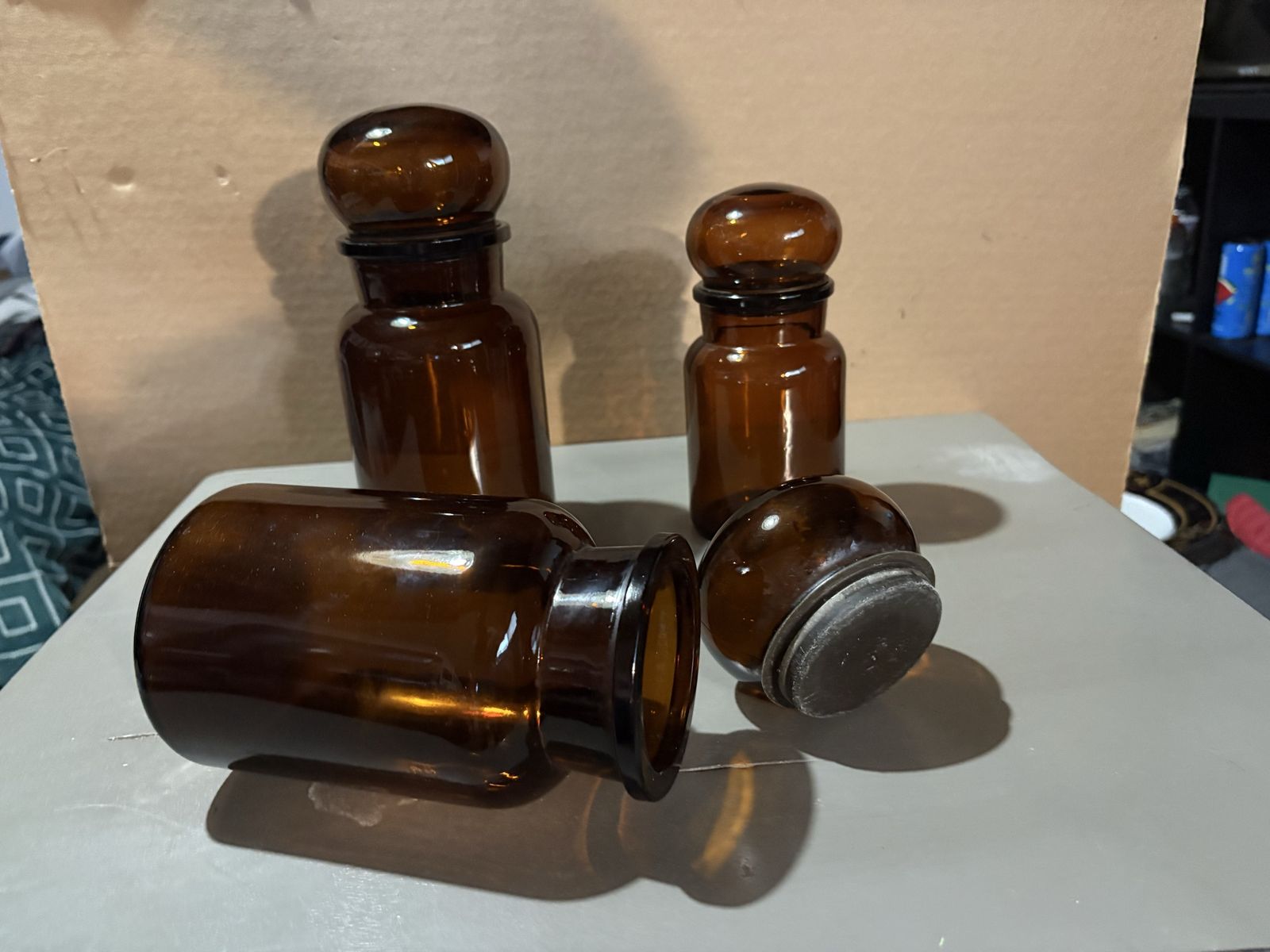 Vintage Amber Glass Apothecary Bottles With Stoppers Set of 3