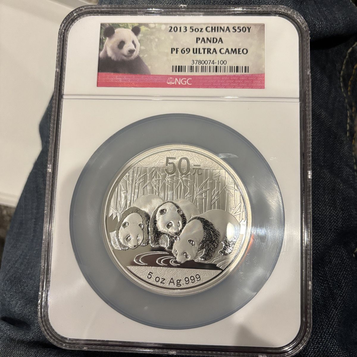 2013 Panda 5oz .999 Fine Silver Coin PF69