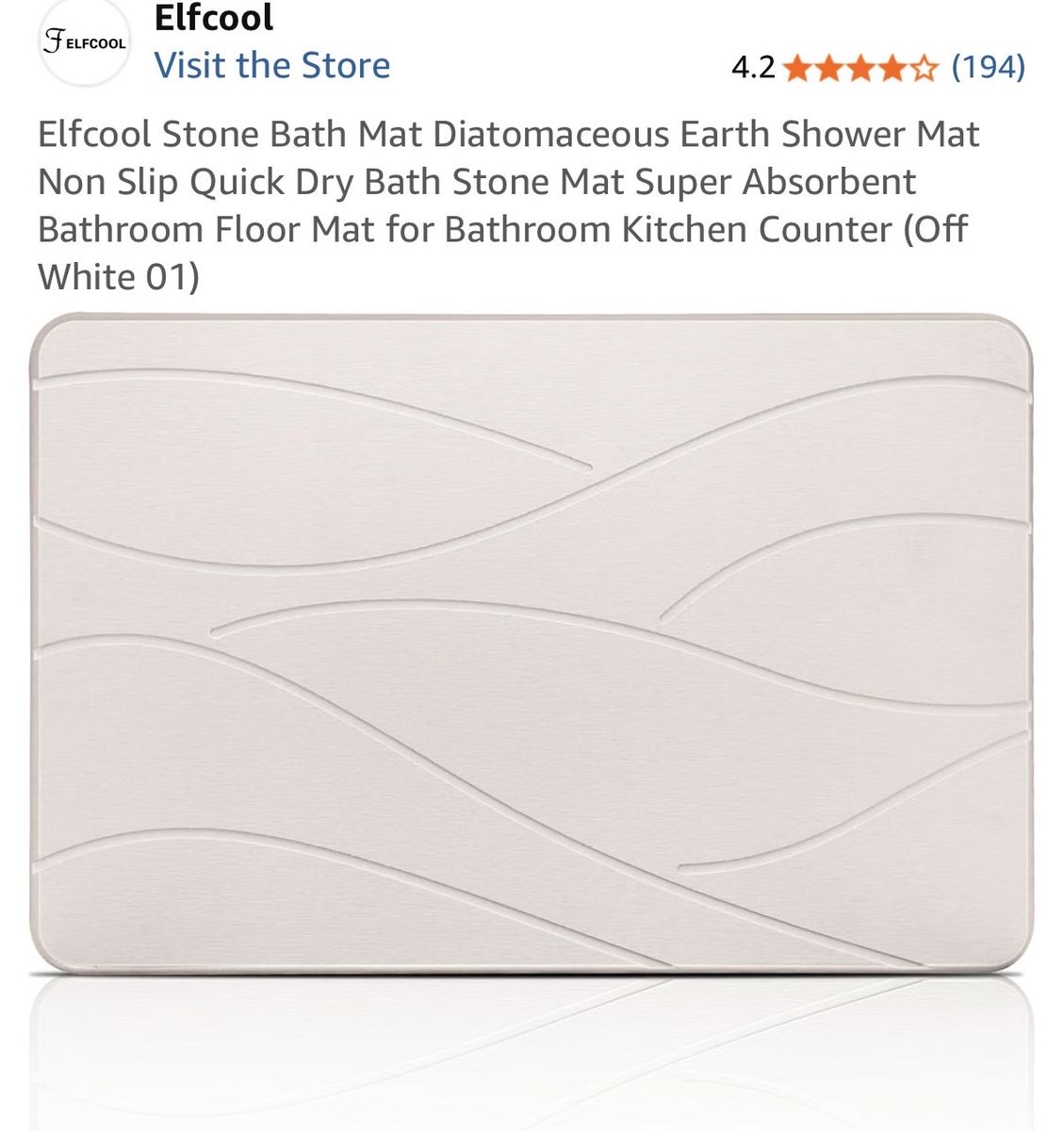 Elfcool Diatomaceous Earth Stone Bath Mat - NEW