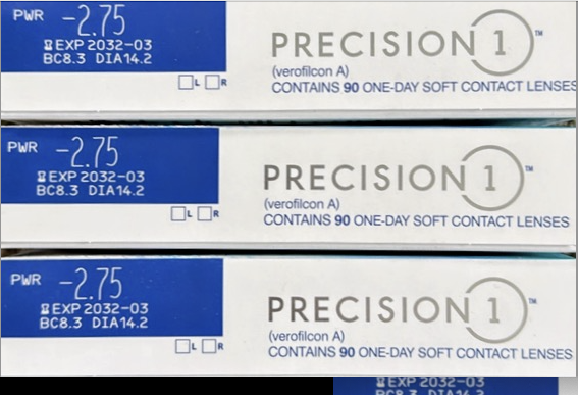 Precision1 Daily Contacts -2.75 | 3 Unopened 90-Packs | Exp 2032