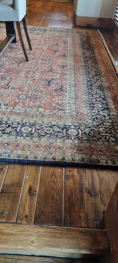 Large 10'3" × 15'10" Indian Hand-Knotted Wool Tabriz Rug – Red with Black Border – Excellent Used Condition”