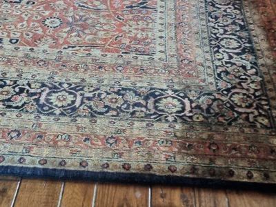 Large 10'3" × 15'10" Indian Hand-Knotted Wool Tabriz Rug – Red with Black Border – Excellent Used Condition”