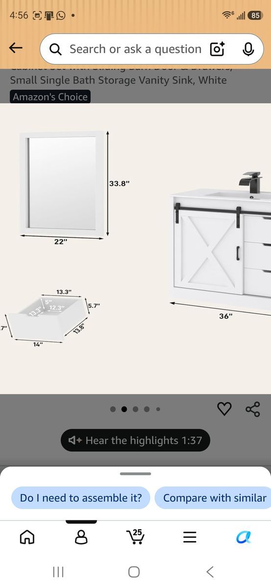 Small Bath White Mirror, 22 X width 34 height