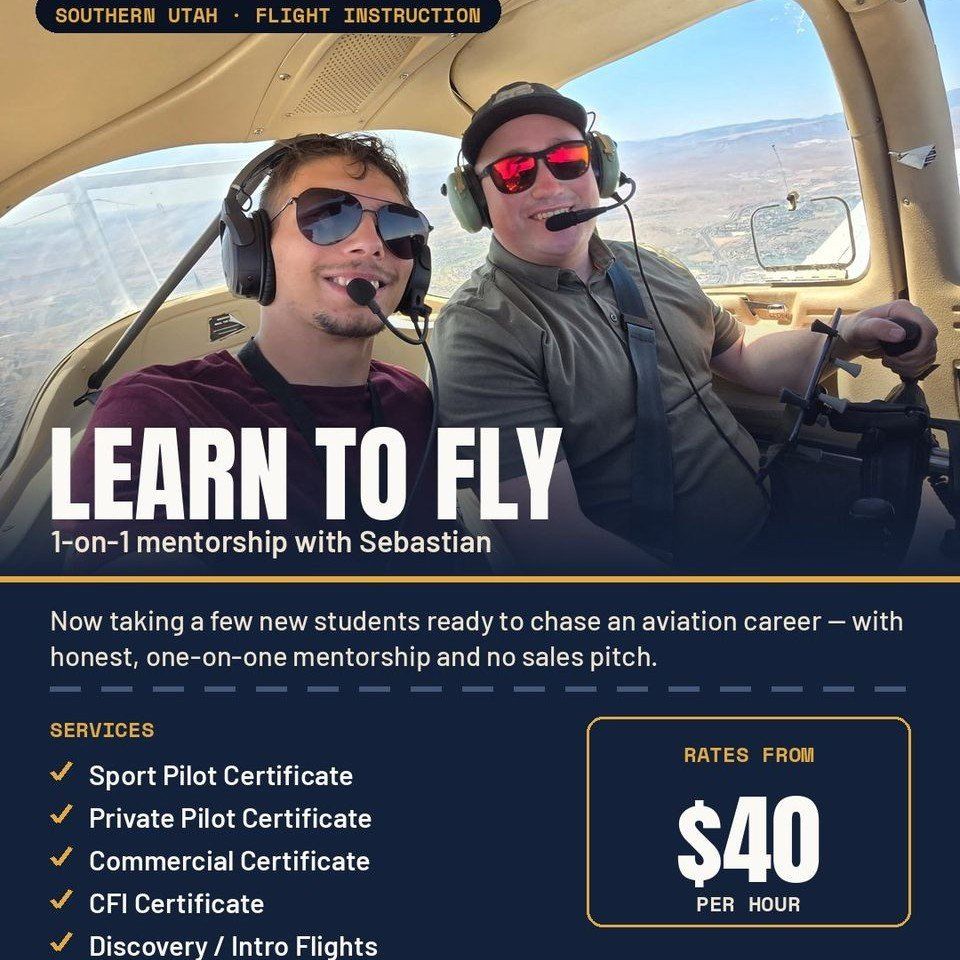 Southern Utah Flight Instruction: Learn to Fly with 1-on-1 Mentorship - Sport, Private, Commercial, CFI Certificates