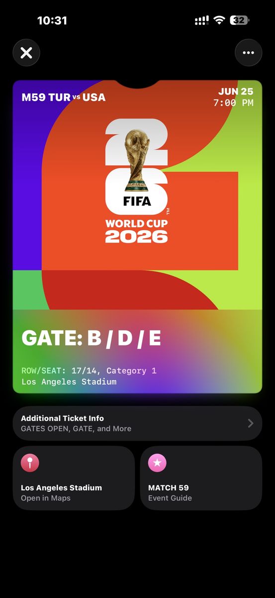 FIFA World Cup 2026 Ticket: Turkey vs. USA, C115 Club Access, SoFi Stadium, June 25