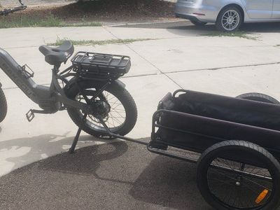 BAKCOU Fat Tire Electric Bike w/ Trailer - Gray, Excellent Condition E-Bike