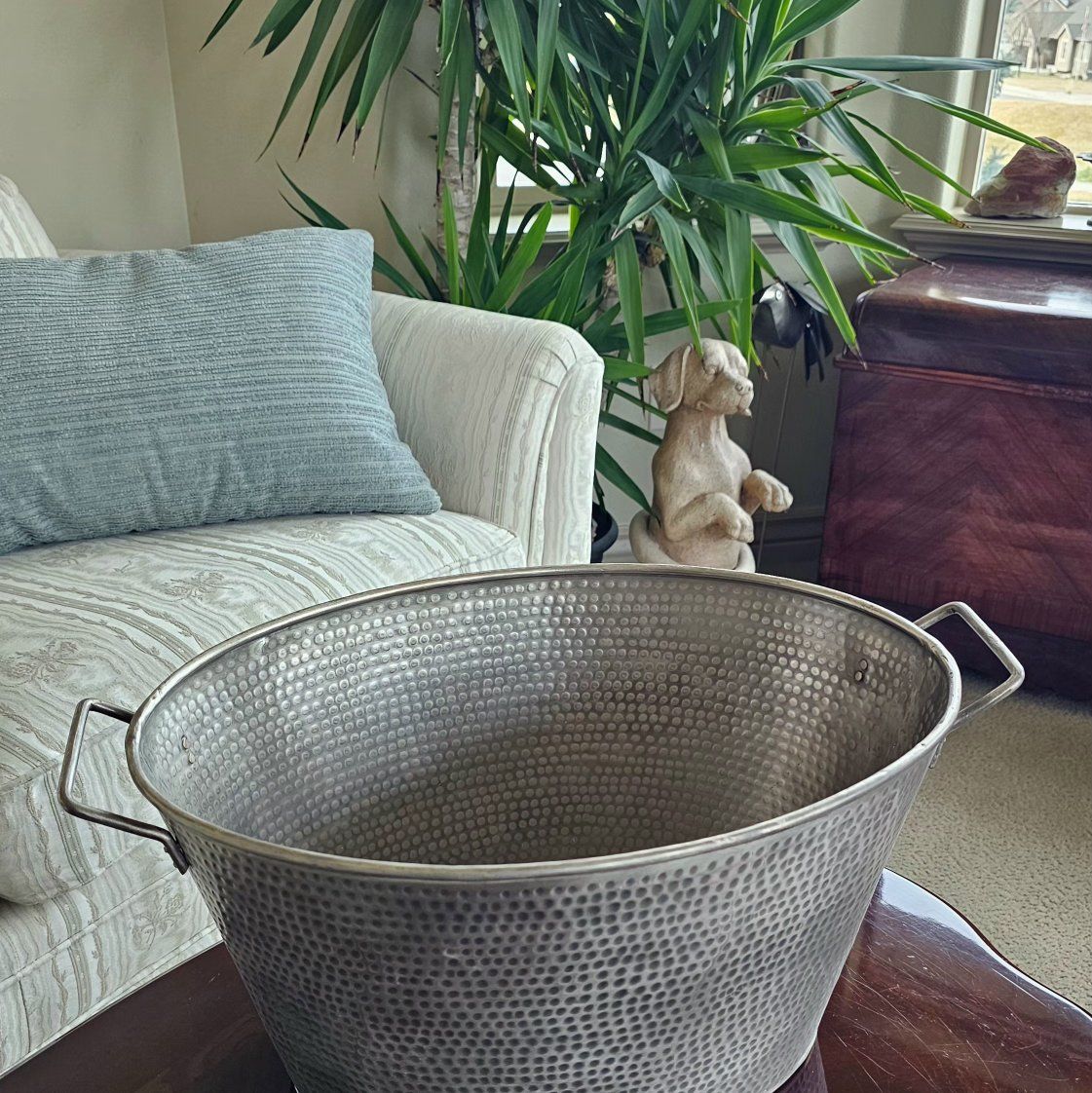 Galvanized Hammered Planter 17.5+12.5"×9.5"