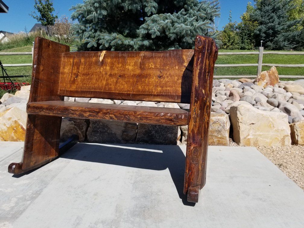 Handcrafted Rustic Wood Bench - Unique Live Edge Design. rocker