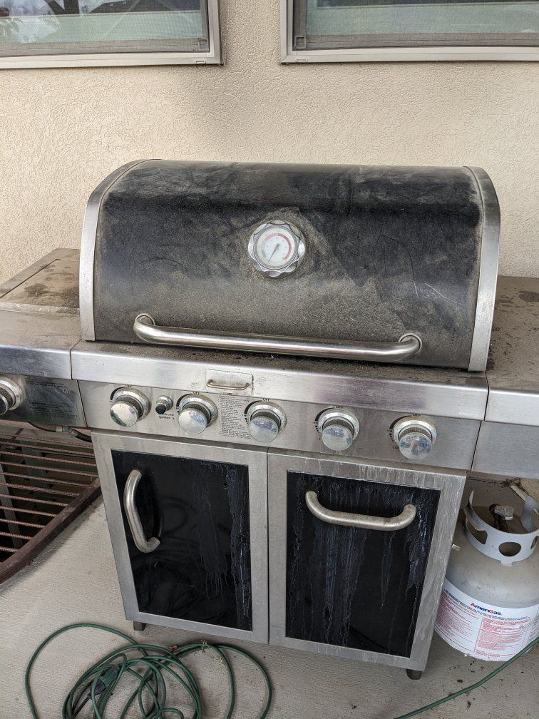 Free 5-Burner Propane Gas Grill with Side Burner and Cabinet Storage