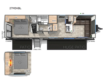 2026 Forest River RV Cherokee Timberwolf Black Label 27MDKBL Destination Trailer Front Living|Loft|Rear Bedroom|Two Entry/Exit
