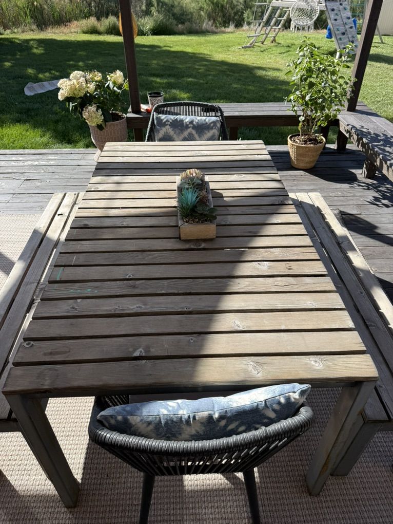 Outdoor Patio Table, Benches, and Chairs