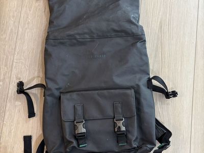Ted Baker London Black Roll-Top Backpack with Front Pocket